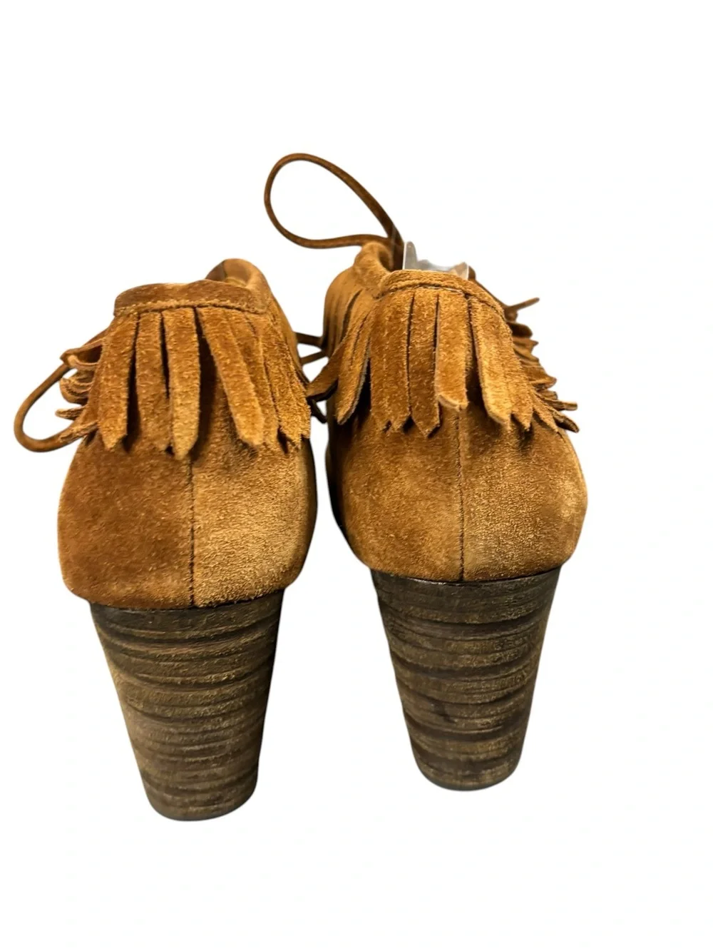 Born Corby Women’s Brown Suede Tie Moccassin fringe Heels Size US 8.5M EU 40